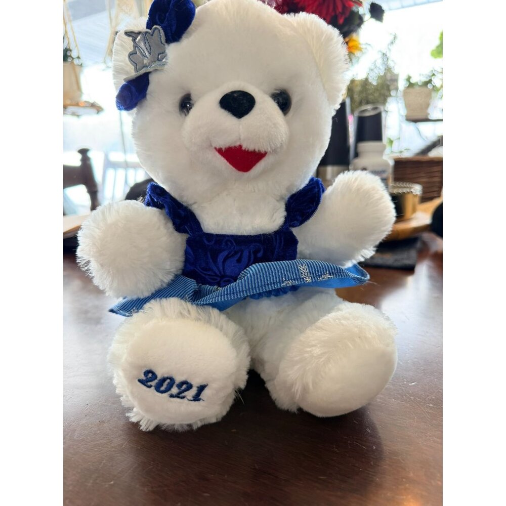 Snowflake Teddy Bear 2021 White Plush With Blue Velvet Dress & Bow Embroidered F